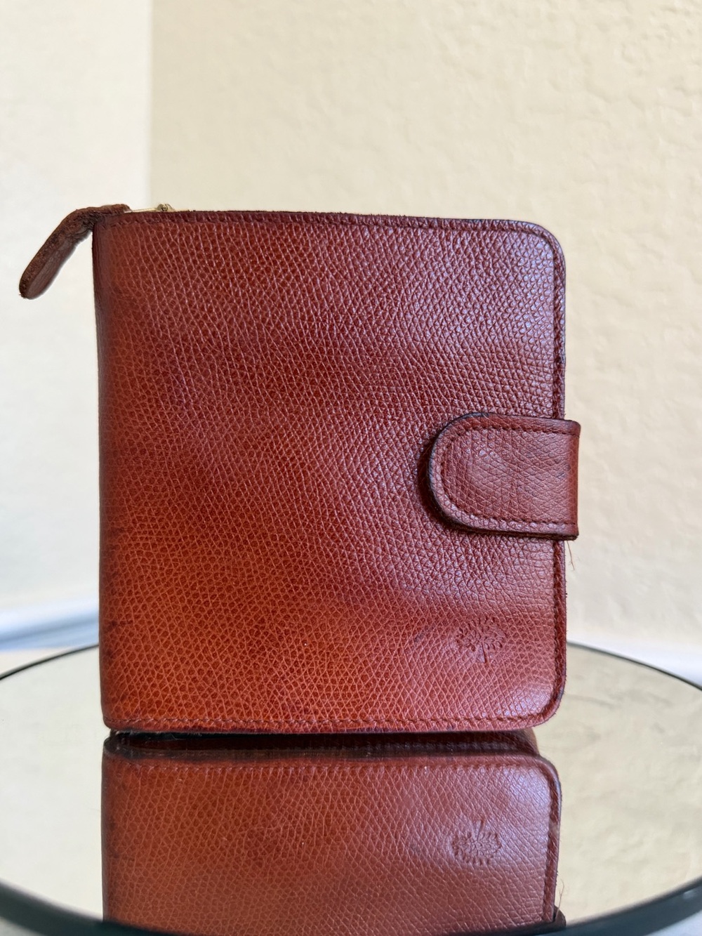 Mulberry bifold zip-around compact wallet Oak Darwin Congo Textured Leather